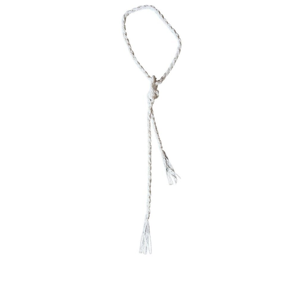 Vintage Braided Lariat Rope Long Tassel Necklace White Unique Bridal Accessory
